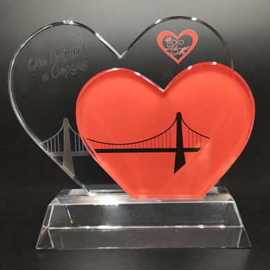 Награды из стекла KN-044 сердце с гравировкой